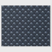Blauer Blauer Damast auf Schwarz Geschenkpapier (Flach)