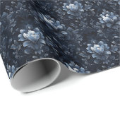 Blauer Blauer Damast auf Schwarz Geschenkpapier (Rolleneckpunkt)