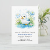 Blauer Blauer Duckling Babydusche Einladung (Stehend Vorderseite)