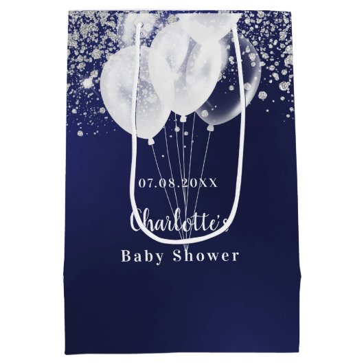 Blauer blauer Glitzer Ballons Kinderdusche Mittlere Geschenktüte (Rückseite)