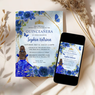 Blauer Blauer Glitzer Quinceañera Einladung