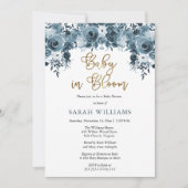 Blauer Blauer | Gold Baby in Blütendusche Einladung (Vorderseite)