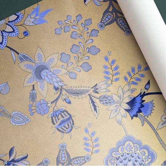 Blauer Blauer Gold Delicate Oriental Gold Foxier Geschenkpapier