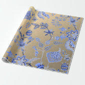 Blauer Blauer Gold Delicate Oriental Gold Foxier Geschenkpapier (Ungerollt)