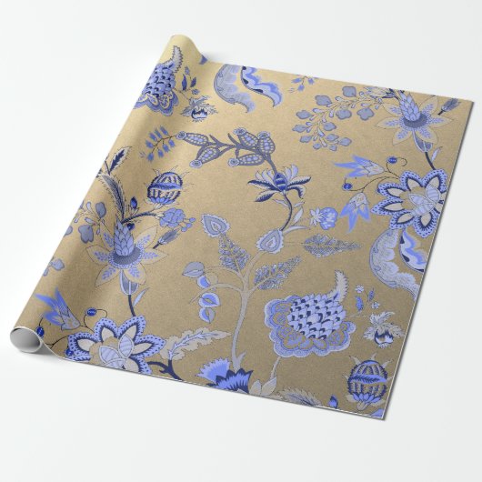 Blauer Blauer Gold Delicate Oriental Gold Foxier Geschenkpapier (Ungerollt)