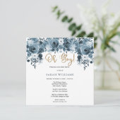 Blauer Blauer | Gold Oh Boy Dusche Einladung (Stehend Vorderseite)