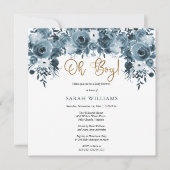 Blauer Blauer | Gold Oh Boy Dusche Einladung (Vorderseite)