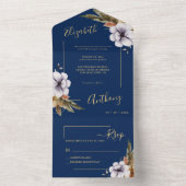 Blauer Blauer goldene Grüne Wasserfarben Blumenzwi All In One Einladung (Innen Boden)