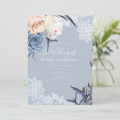 Blauer Blauer Hochzeitstich Einladung (Stehend Vorderseite)