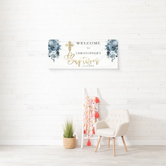 Blauer Blauer | Imitate Gold Boy Taufe Banner (Insitu)