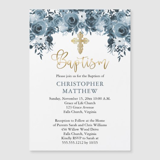 Blauer Blauer | Imitate Gold Boy Taufe Magneteinladung (Vorderseite)