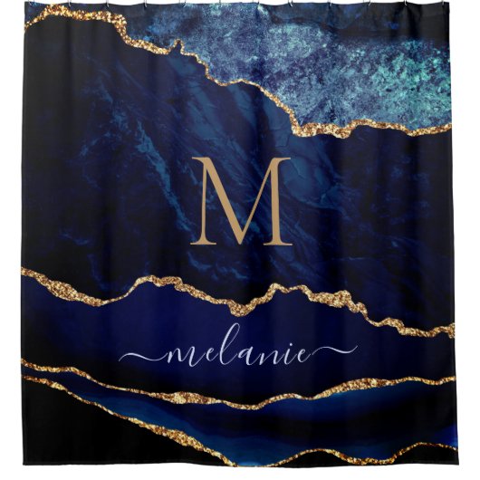 Blauer Blauer Individuelle Name Duschvorhang aus M (Vorderseite)