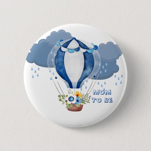 Blauer Blauer Luftballon Babyduschtaste Button (Vorderseite)