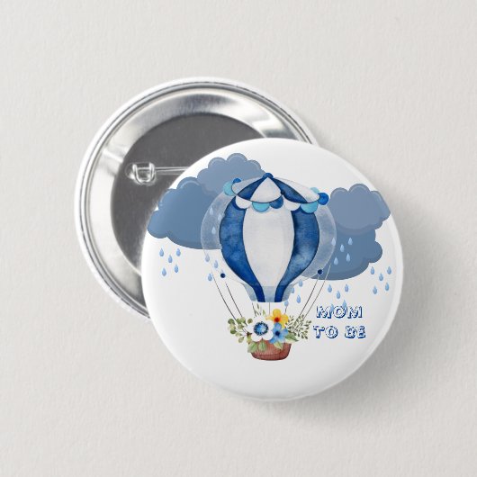 Blauer Blauer Luftballon Babyduschtaste Button (Vorne & Hinten)