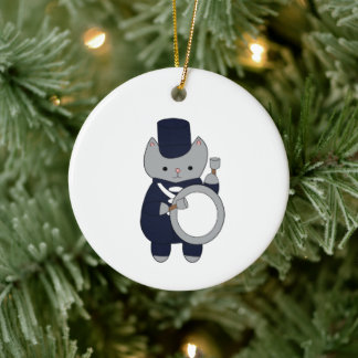 Blauer Blauer Marschband Drummerkatze Keramik Ornament