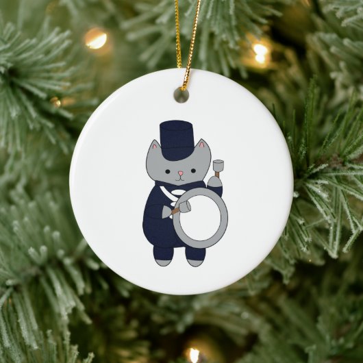 Blauer Blauer Marschband Drummerkatze Keramik Ornament (Baum)