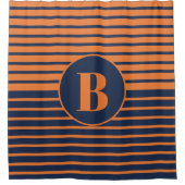 Blauer Blauer Orangenstreifen Monogram-Duschvorhan Duschvorhang (Vorderseite)