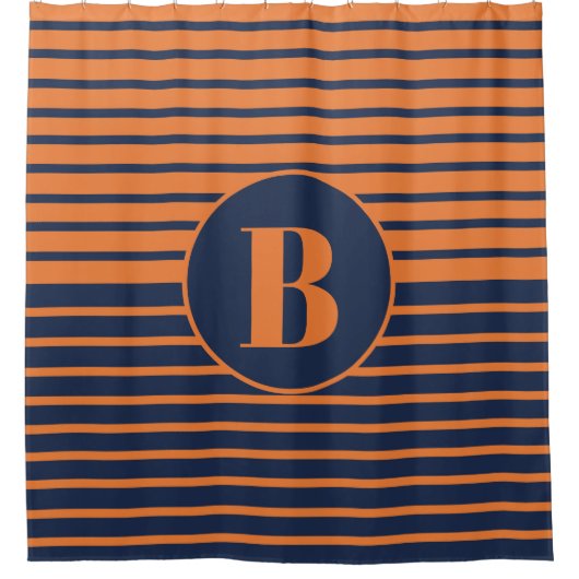 Blauer Blauer Orangenstreifen Monogram-Duschvorhan Duschvorhang (Vorderseite)