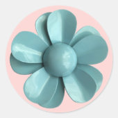 Blauer Blauer Retro Daisy Blume Sommergarten Hochz Runder Aufkleber (Vorderseite)