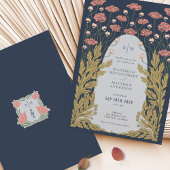 Blauer Blauer Rosa Vintage Jugendstil-Hochzeit Einladung