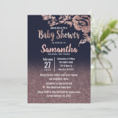 Blauer Blauer Rose Gold Glitzer Blumenspülung Einladung (Stehend Vorderseite)