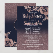 Blauer Blauer Rose Gold Glitzer Blumenspülung Einladung (Vorne/Hinten)