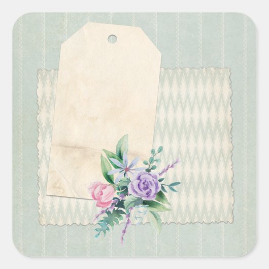 Blauer Blauer Shabby Collage Scrapbook Verschöneru Quadratischer Aufkleber (Vorderseite)