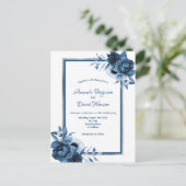 Blauer Blauer Silberflor Hochzeitseinladung Postkarte (Stehend Vorderseite)