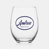 Blauer Blauer Stilname Hochzeitglas Trauzeuge Weinglas Ohne Stiel (Vorderseite)