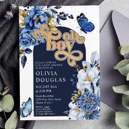 Blauer Blauer und goldene Blütenschmetterlingsdusc Einladung