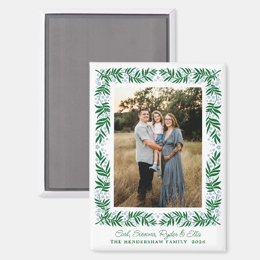 Blauer Blauer und grüner Folklorerahmen und Text Magnet (Vorderseite/Rückseite)