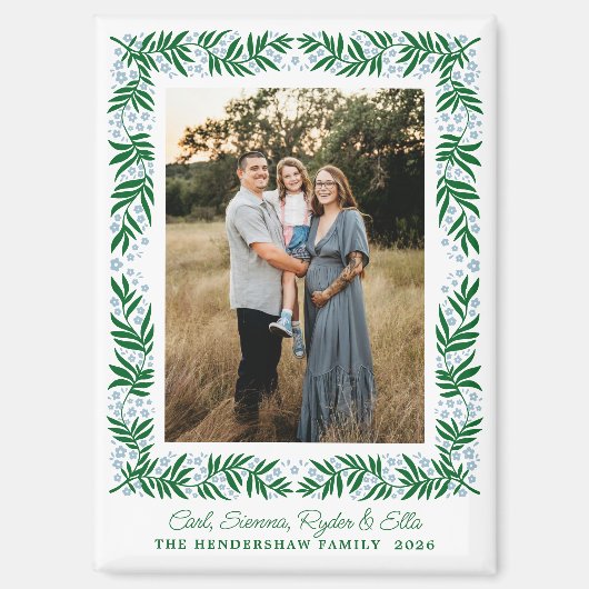 Blauer Blauer und grüner Folklorerahmen und Text Magnet (Vorderseite)