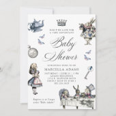 Blauer Blauer und rosa Alice im Wunderland Kinderd Einladung (Vorderseite)