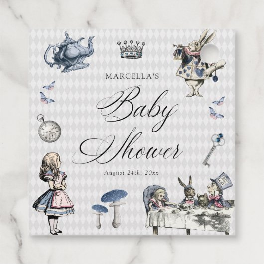 Blauer Blauer und rosa Alice im Wunderland Kinderd Geschenkanhänger (Rückseite)