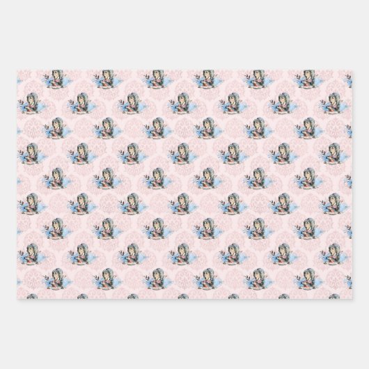 Blauer Blauer und rosa Alice im Wunderland Kinderd Geschenkpapier Set (Vorderseite 2)