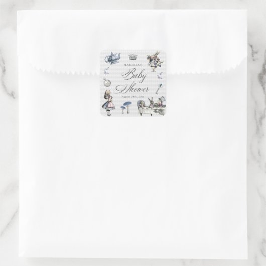 Blauer Blauer und rosa Alice im Wunderland Kinderd Quadratischer Aufkleber (Tasche)