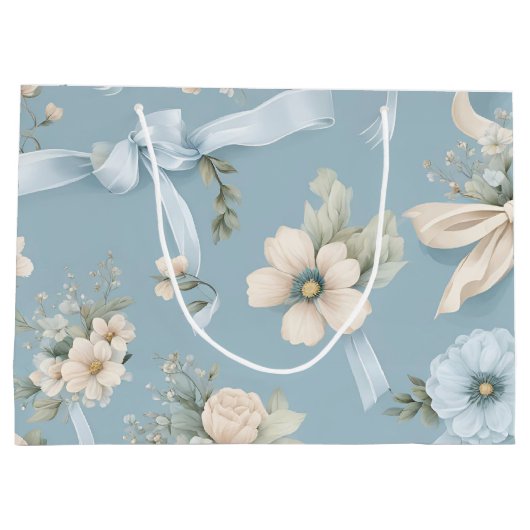 Blauer Blauer und weiße Blumen und Bögen Große Geschenktüte (Rückseite)