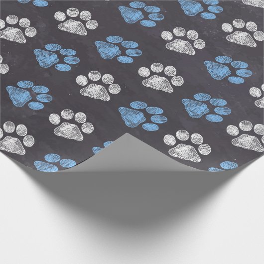 Blauer Blauer weißer Pfotendruck in der Zwischenab Geschenkpapier (Ecke)