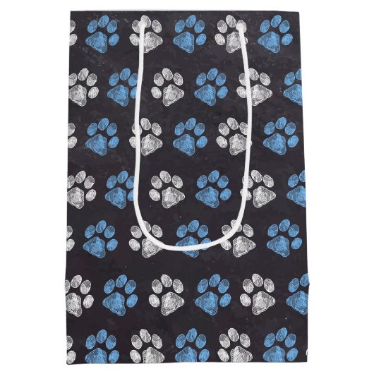 Blauer Blauer weißer Pfotendruck in der Zwischenab Mittlere Geschenktüte (Rückseite)
