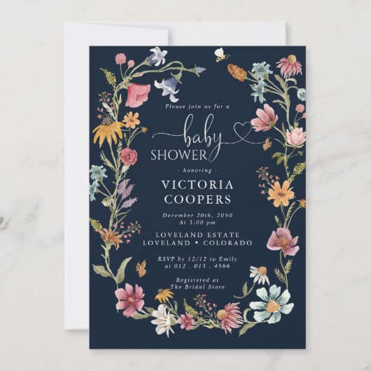 Blauer Blauer Wildblume Kinderdusche Einladung (Vorderseite)