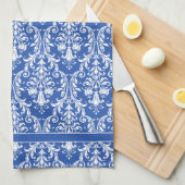 Blauer Blauer Wirbel Damask 4 Monogramm Geschirrtuch (Viertel Falte)