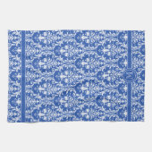 Blauer Blauer Wirbel Damask 4 Monogramm Geschirrtuch (Horizontal)