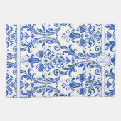 Blauer Blauer Wirbel Damask Monogramm Geschirrtuch (Horizontal)