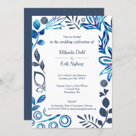 Blauer, bläulicher, blauer, floraler Rahmen für Ho Einladung