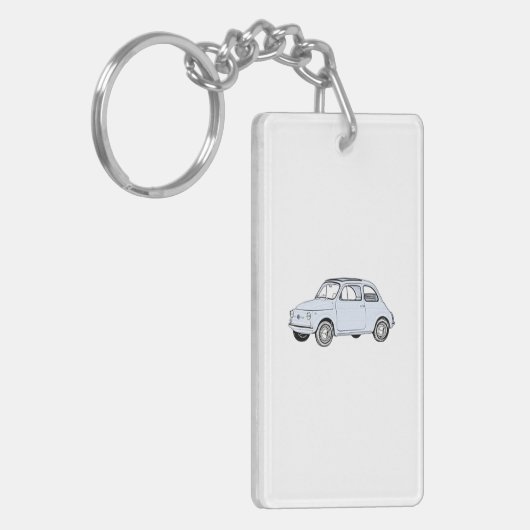 Blauer Bleistift Fiats 500 Topolino, der Acryl Schlüsselanhänger (Vorderseite links)