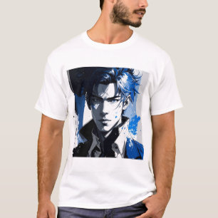 Blauer Blick – Stilisiertes Porträt in Farbe und B T-Shirt