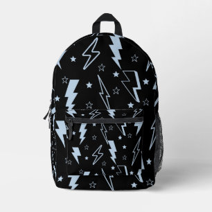 Blauer Blitz Schwarz Hintergrund Y2K Muster Bedruckter Rucksack