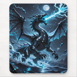 Blauer Blitz Schwarzer Drache Sturm Fantasy Gaming Mousepad