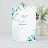 Blauer Blossom & Breeze Hochzeit RSVP Karte (Stehend Vorderseite)