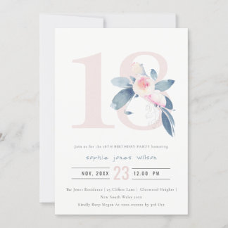 BLAUER BLUE BLAUE BLUME 18. ALTER GEBURTSTAG EINLADUNG